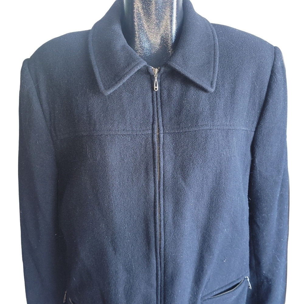 Lindor Black Wool Blend Zippered Front Light Car Coat Size 14
